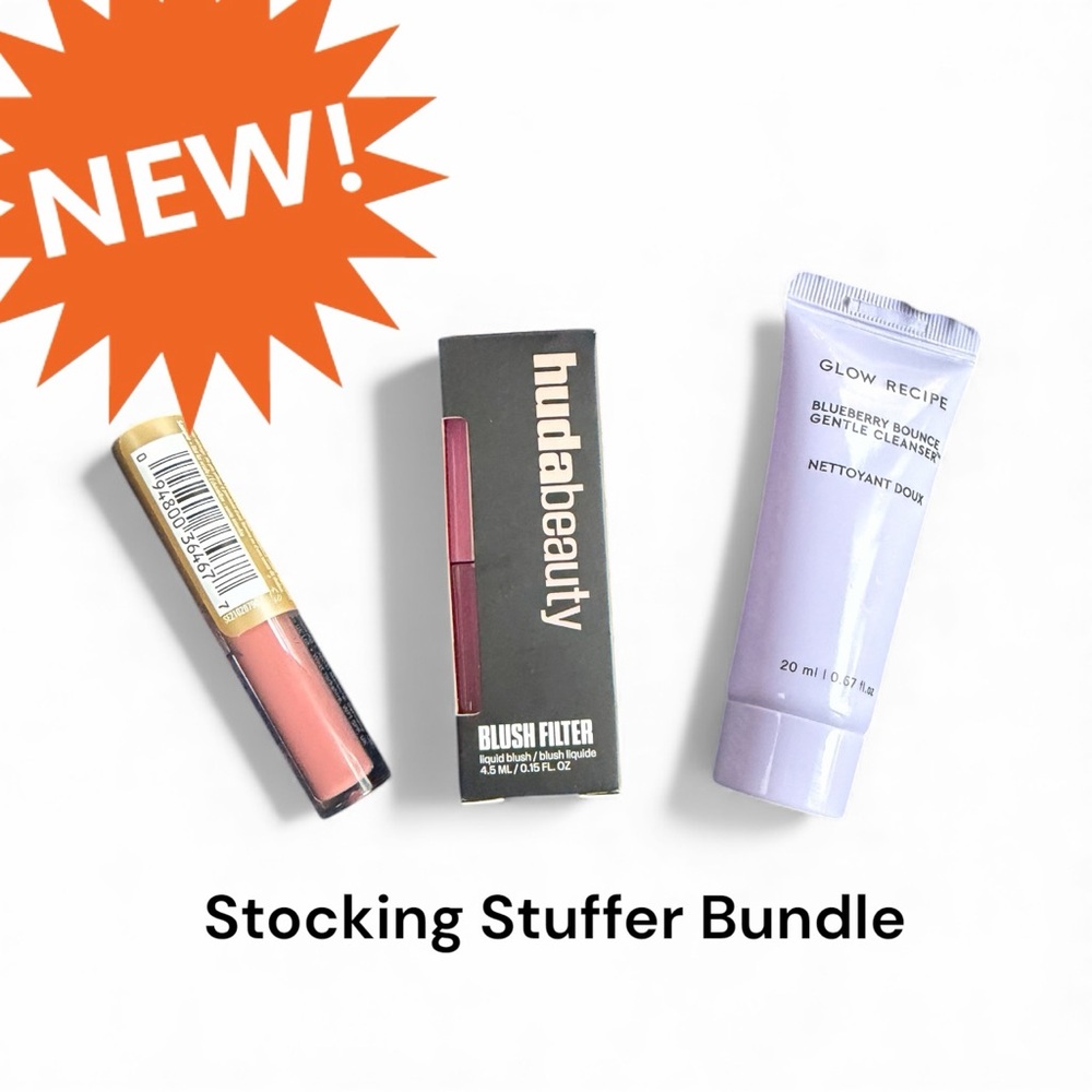 Stocking Stuffer Skincare Bundle Huda Beauty blush Stila lip & glow recipe
